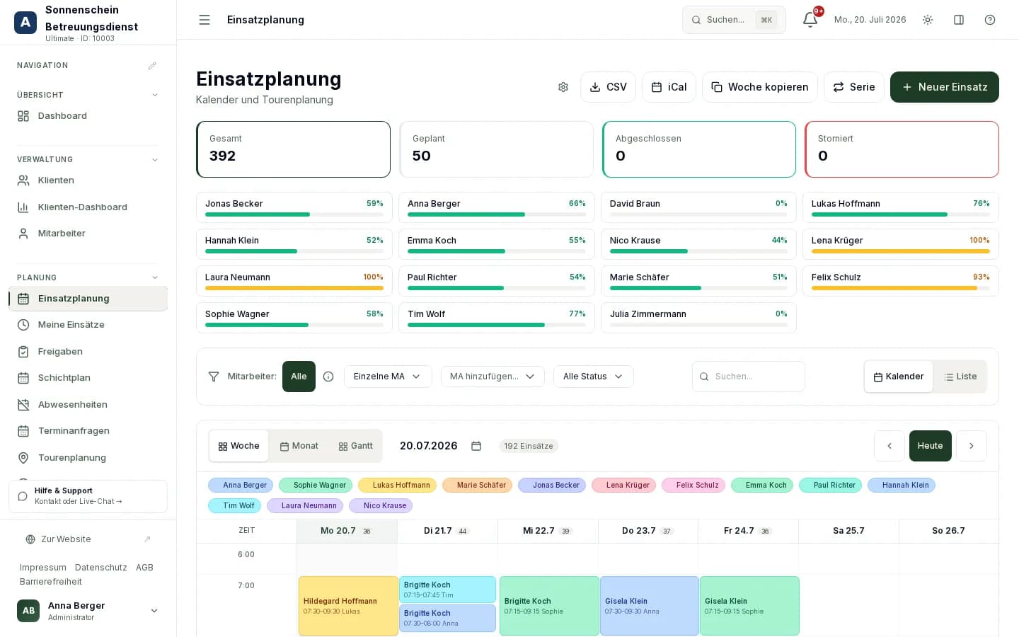 Alltagora Einsatzplanung: echter Screenshot aus der Software