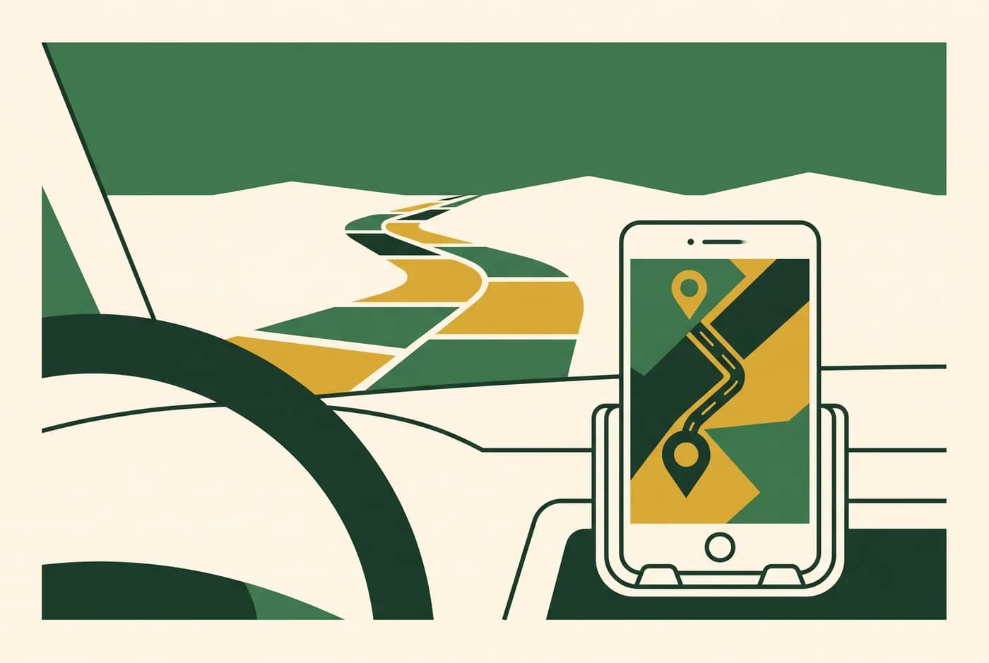 Smartphone mit Routenkarte in der Autohalterung