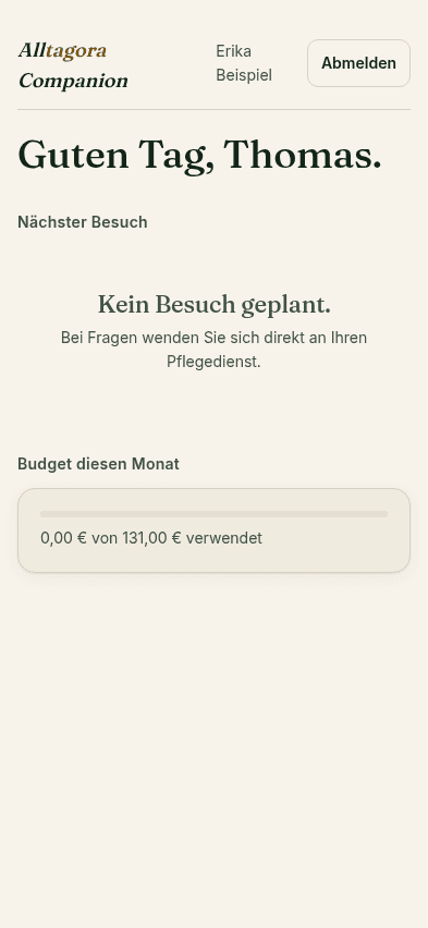 Companion-App Ansicht für Angehörige