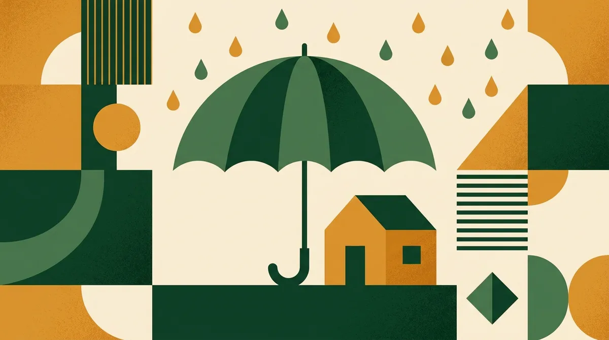 Illustration: Großer Schirm schützt ein kleines Haus vor Regen — Berufshaftpflicht