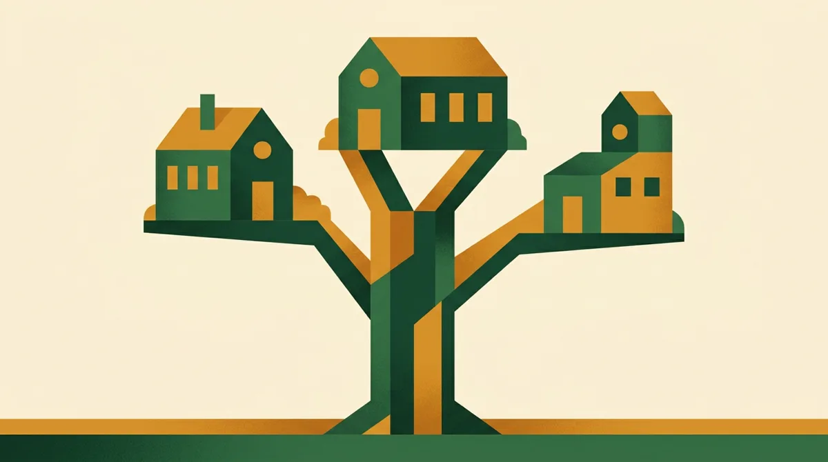 Illustration: Baum mit drei Ästen, die je einen Standort tragen