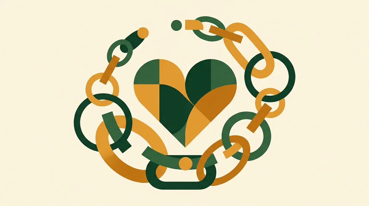 Illustration: Ineinandergreifende Ringe um ein Herz als Symbol für Mitarbeiterbindung