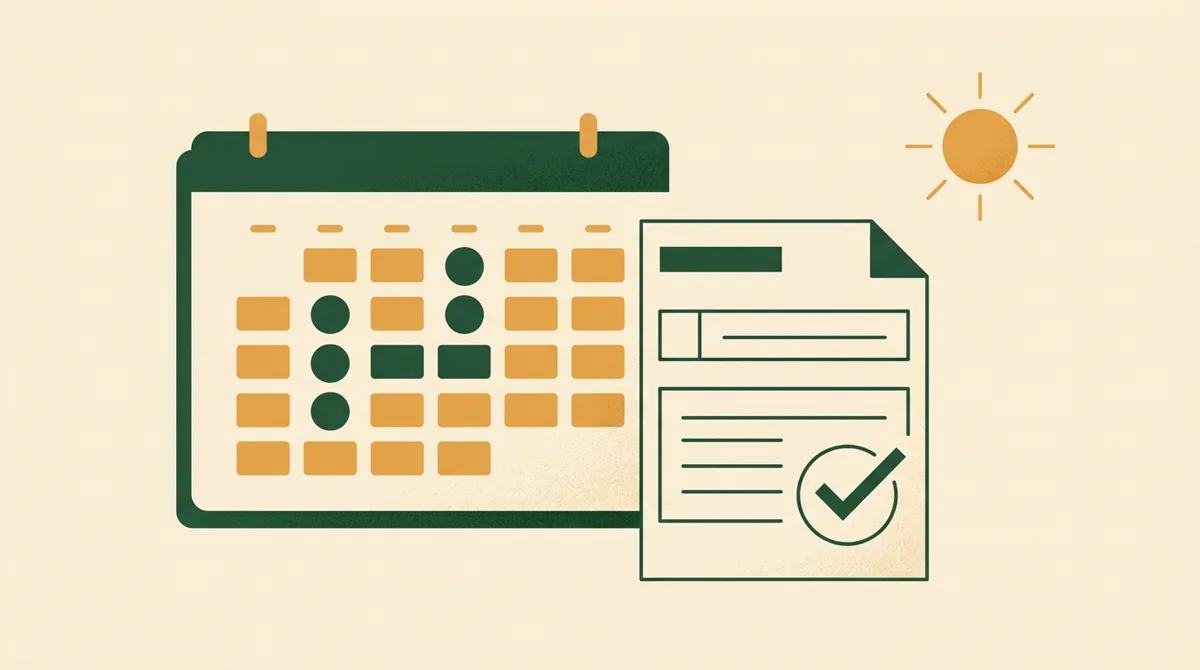 Illustration: Kalender mit markierten Tagen und genehmigtem Antrag zur Verhinderungspflege